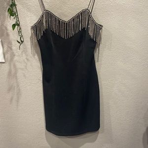 Xtraordinary , black dress with false diamond fringe